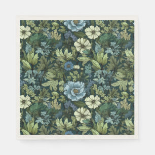 Serviette En Papier Élégant bleu et vert Fleur sauvage victorien Motif