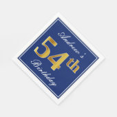 Serviette En Papier Elégant bleu, Faux Gold 54e anniversaire; Nom pers (Coin)
