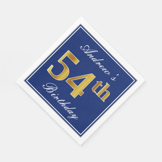 Serviette En Papier Elégant bleu, Faux Gold 54e anniversaire; Nom pers (Coin)