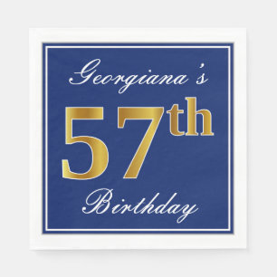Serviette En Papier Elégant bleu, Faux Gold 57e anniversaire; Nom pers