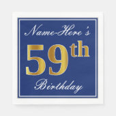 Serviette En Papier Elégant bleu, Faux Gold 59e anniversaire; Nom pers (Devant)
