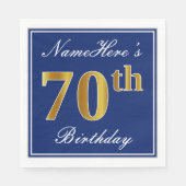 Serviette En Papier Elégant bleu, Faux Gold 70e anniversaire; Nom pers (Devant)