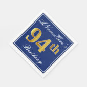 Serviette En Papier Elégant bleu, Faux Gold 94e anniversaire; Nom pers (Coin)