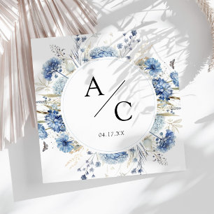 Serviette En Papier Elégant bleu Fleur sauvage aquarelle Mariage flora