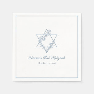 Serviette En Papier Elégant bleu floral juif Star Chic Bat mitzvah