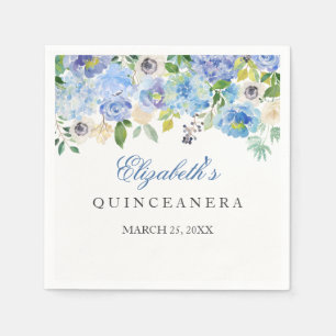 Serviette En Papier Elégant bleu Floral Quinceanera Napkin