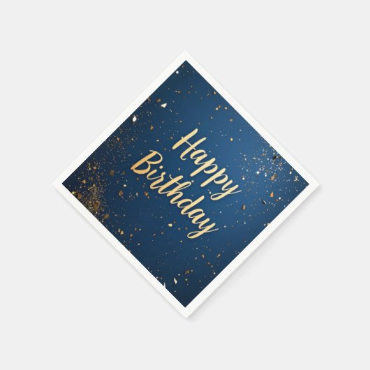 Serviette En Papier Elégant bleu foncé & Faux or Anniversaire (Coin)