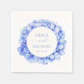 Serviette En Papier Elégant bleu Hydrangea Aquarelle Floral Mariage (Devant)