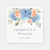 Serviette En Papier Élégant bleu Hydrangea rose Rose Mariage (Devant)