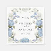 Serviette En Papier Elégant bleu Hydrangea Roses blanches Mariage flor (Devant)