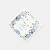 Serviette En Papier Elégant bleu Hydrangea Roses blanches Mariage flor (Coin)