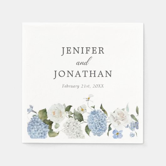 Serviette En Papier Elégant bleu Hydrangea Roses blanches Mariage flor (Devant)