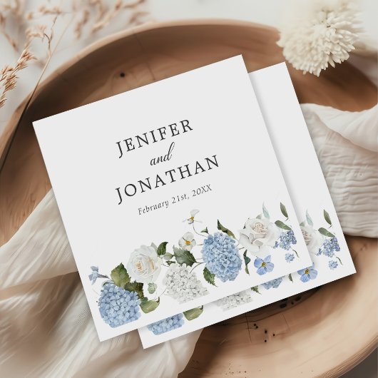 Serviette En Papier Elégant bleu Hydrangea Roses blanches Mariage flor