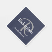 Serviette En Papier Élégant bleu marine blanc argent gris argent Monog (Coin)