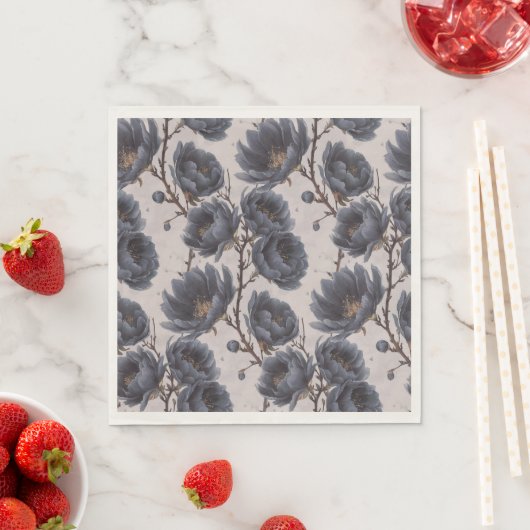 Serviette En Papier Elégant bleu marine bleu fleur rustique mariage (En situation)