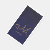 Serviette En Papier Élégant bleu marine bleu or Monogramme floral (Coin)