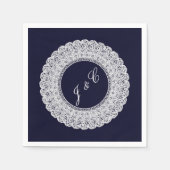 Serviette En Papier Élégant bleu marine et blanc dentelle de la servie (Devant)
