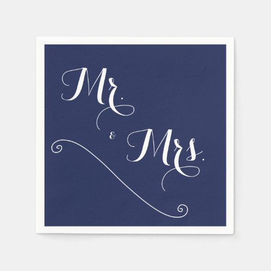 Serviette En Papier Elégant bleu marine M. et Mme Mariage Napkins (Devant)