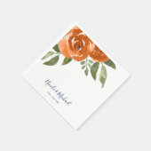 Serviette En Papier Elégant bleu marine orange aquarelle Mariage flora (Coin)