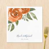 Serviette En Papier Elégant bleu marine orange aquarelle Mariage flora