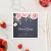 Serviette En Papier Elégant bleu marine rose aquarelle mariage (En situation)