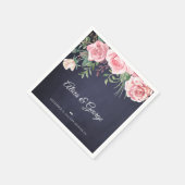 Serviette En Papier Elégant bleu marine rose aquarelle mariage (Coin)