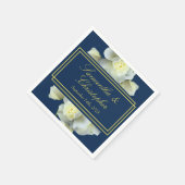 Serviette En Papier Élégant bleu marine Roses blanches minimum or Scri (Coin)
