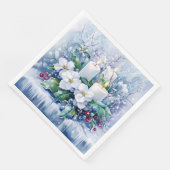 Serviette En Papier Elégant bleu Noël blanc Poinsettia bougies (Coin)