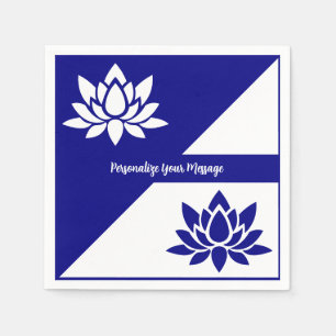Serviette En Papier Élégant Bleu Nuit Blanc Zen Yoga Fleur de Lotus