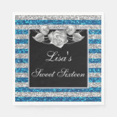 Serviette En Papier Elégant bleu Parties scintillant argent Rose argen (Devant)