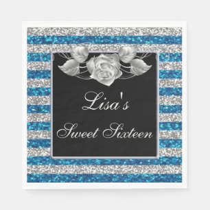 Serviette En Papier Elégant bleu Parties scintillant argent Rose argen