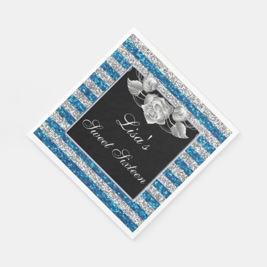 Serviette En Papier Elégant bleu Parties scintillant argent Rose argen (Coin)