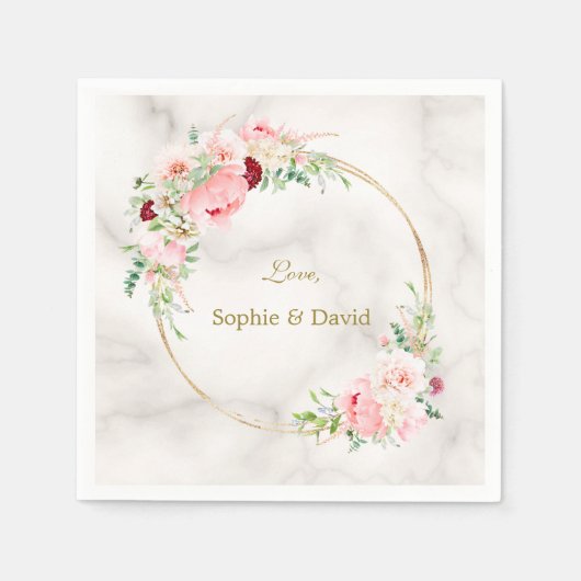 Serviette En Papier Élégant Bleu Peonies Rose Mariage Or Fleur (Devant)