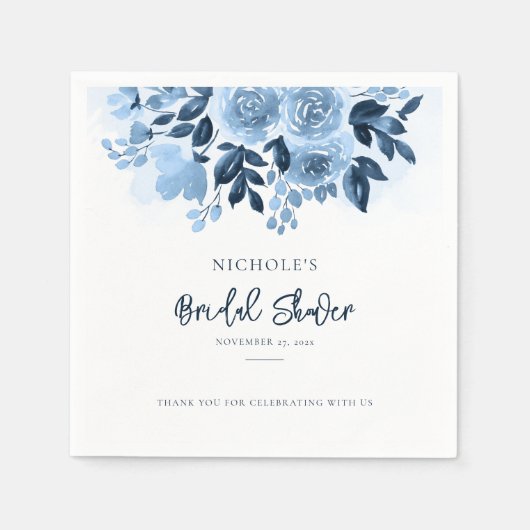 Serviette En Papier Élégant bleu poussiéreux floral script douche de m (Devant)