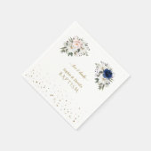 Serviette En Papier Elégant bleu rose Fleurs blanches jumeaux Baptême (Coin)