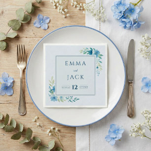 Serviette En Papier Elégant bleu vert noms et mariage de date