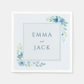 Serviette En Papier Elégant bleu vert noms mariage (Devant)