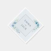Serviette En Papier Elégant bleu vert noms mariage (Coin)