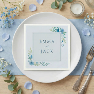 Serviette En Papier Elégant bleu vert noms mariage