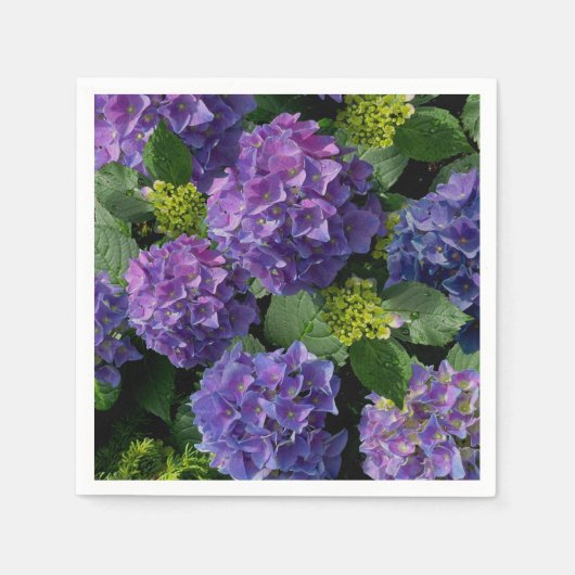 Serviette En Papier Elégant bleu violet magenta vert hydrangée florale (Devant)