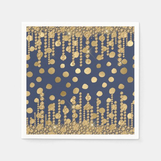 Serviette En Papier Élégant Bling Bleu Or Joli Glam (Devant)