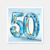 Serviette En Papier Elégant Blue and Gold Gemstone 50e anniversaire (Devant)