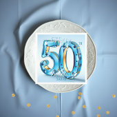 Serviette En Papier Elégant Blue and Gold Gemstone 50e anniversaire