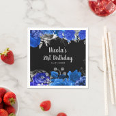Serviette En Papier Elegant Blue and Silver Flowers Birthday Party (En situation)