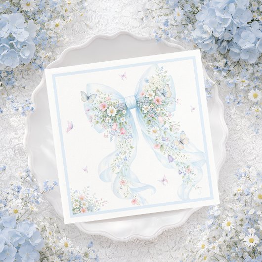 Serviette En Papier Elegant Blue Bow Butterfly Baby Shower