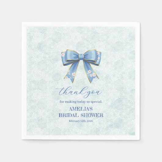 Serviette En Papier Elegant Blue Bow Engagement Party Invitation (Devant)