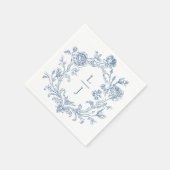 Serviette En Papier Elegant Blue Floral Crest Monogram Wedding (Coin)