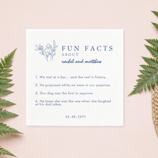 Serviette En Papier Élégant Blue Fun Facts Modèle Mariage Napkins