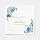 Serviette En Papier Elégant Blue Gold Floral Mariage (Devant)