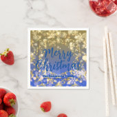 Serviette En Papier Élégant Blue Gold Snowflakes Joyeux Noël (En situation)